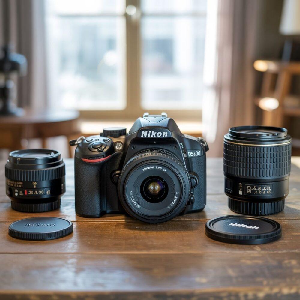 Aparat Nikon D5300 na biurku