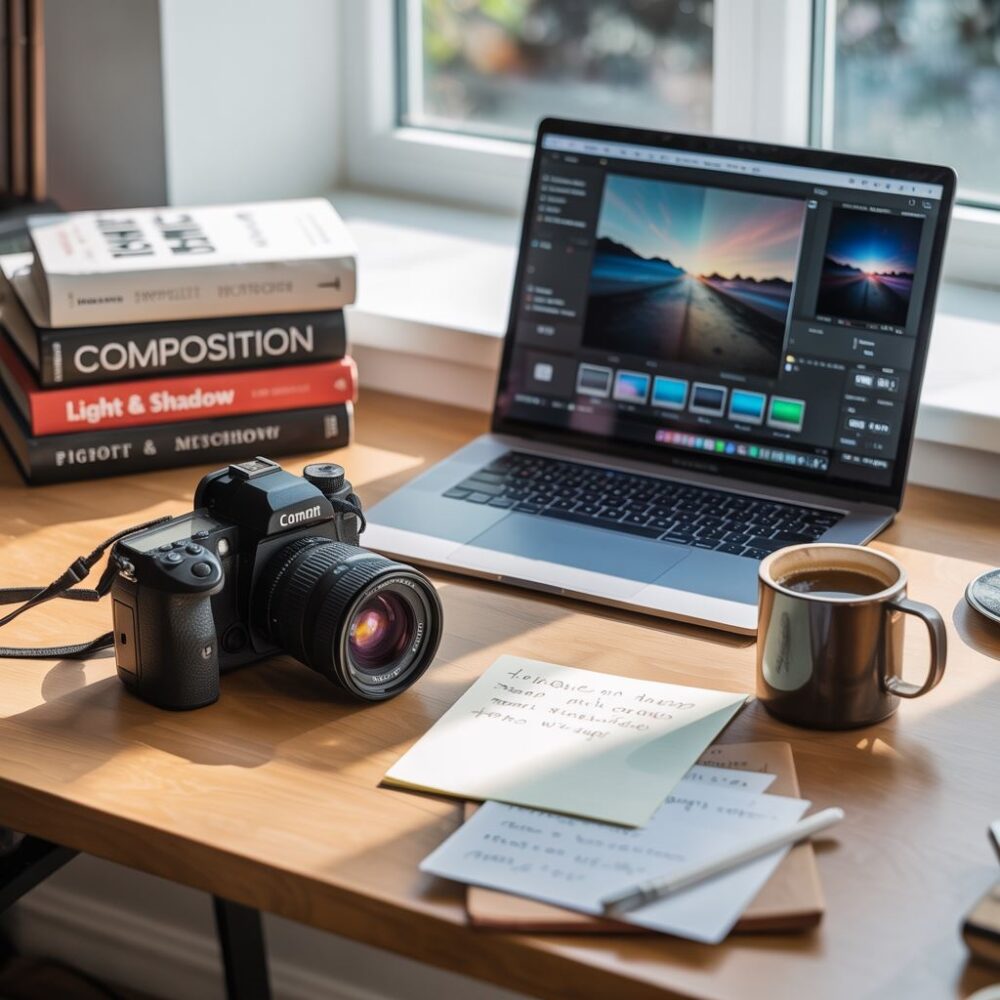 aparat fotograficzny na biurku