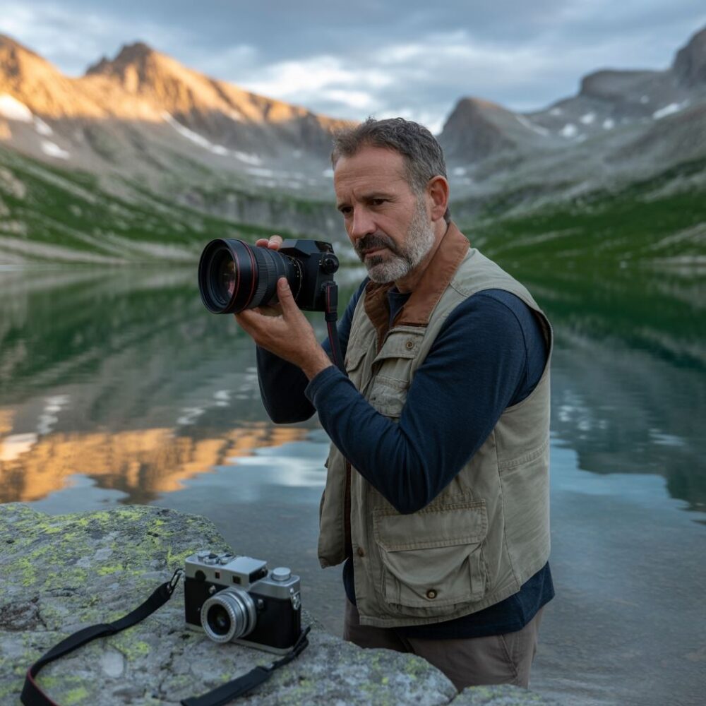 aparat z obiektywem krajobrazowym