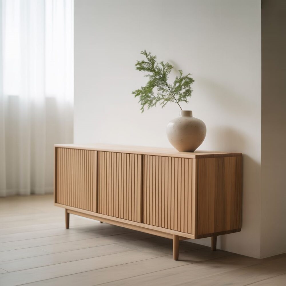 drewniana komoda z lamelami