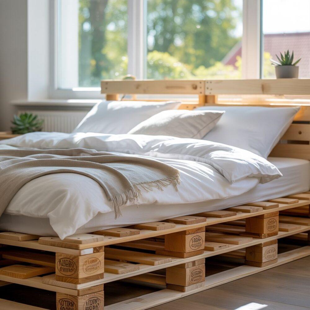 drewniane palety w sypialni