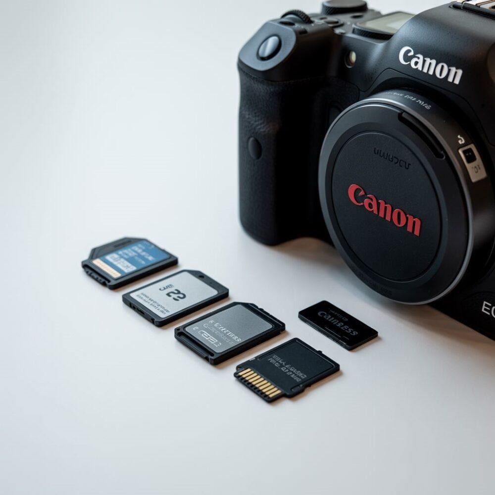 nowoczesna karta pamięci obok aparatu Canon