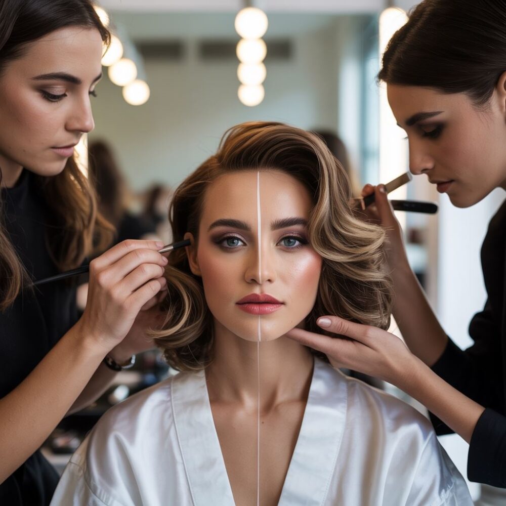 stylistka wykonuje makijaż