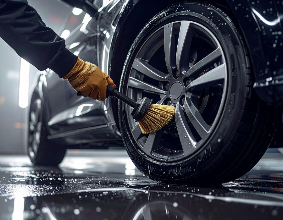 Mycie i szczotkowanie felgi samochodowej